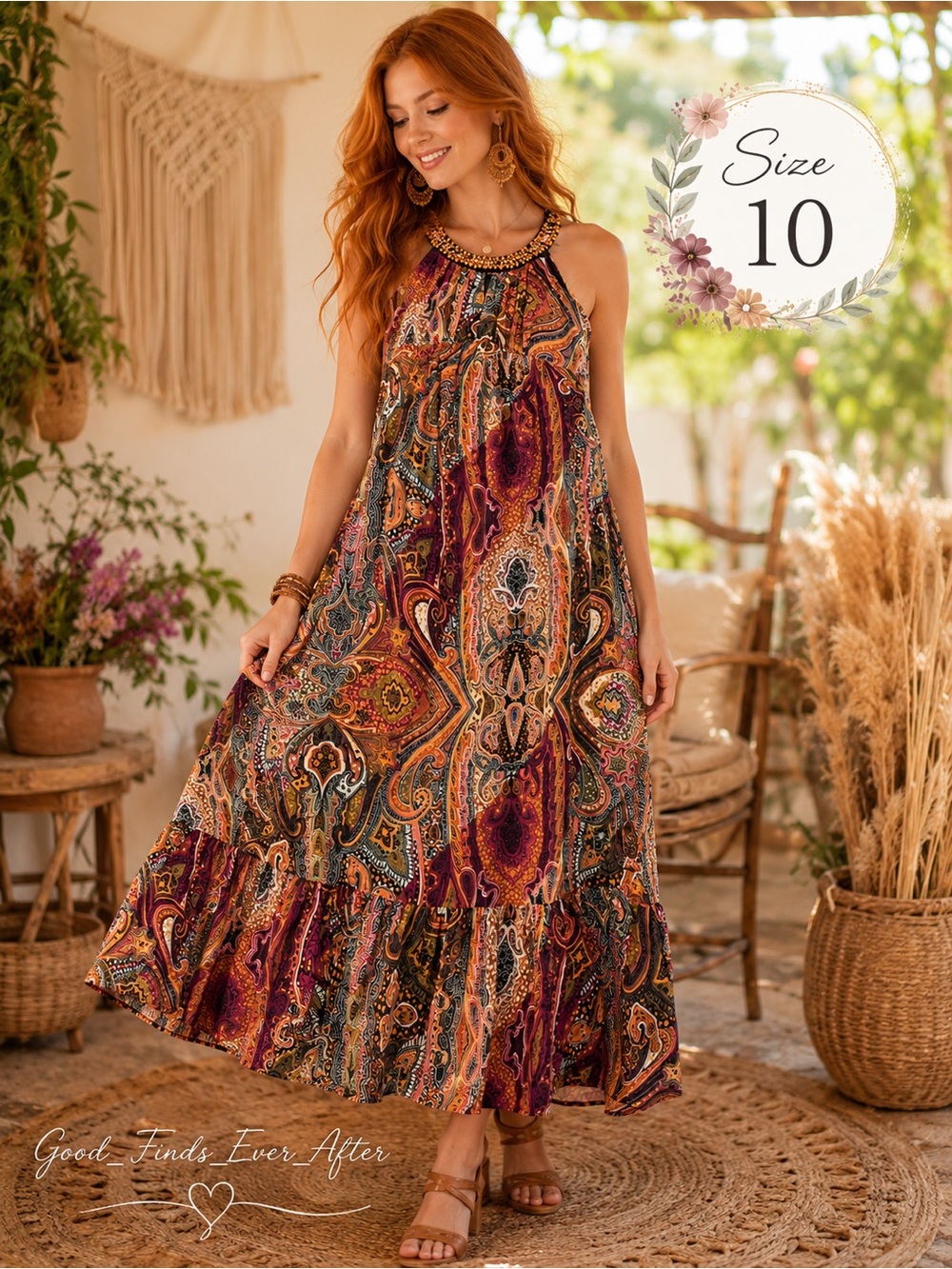 10 - ND NEW DIRECTIONS - Boho Paisley Halter Maxi Dress - Multicolor